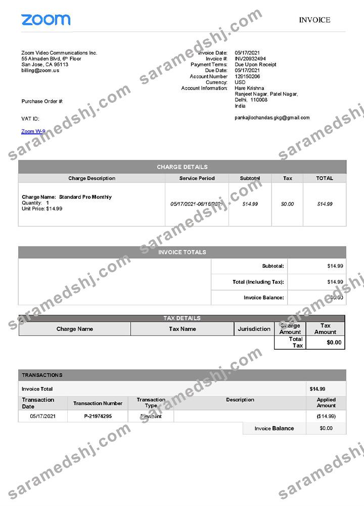 USA Zoom invoice template